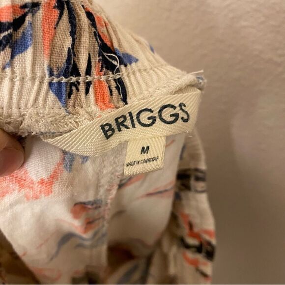 Briggs tropical floral print wide leg Linen pants palazzo tan coastal beach M - Picture 7 of 11